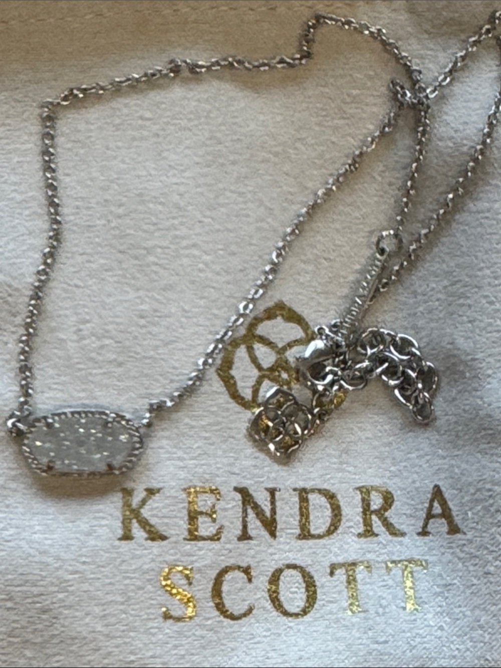 Kendra Scott Druzy Stone with Silver Hexagonal Dotted Edge Pendant/Necklace